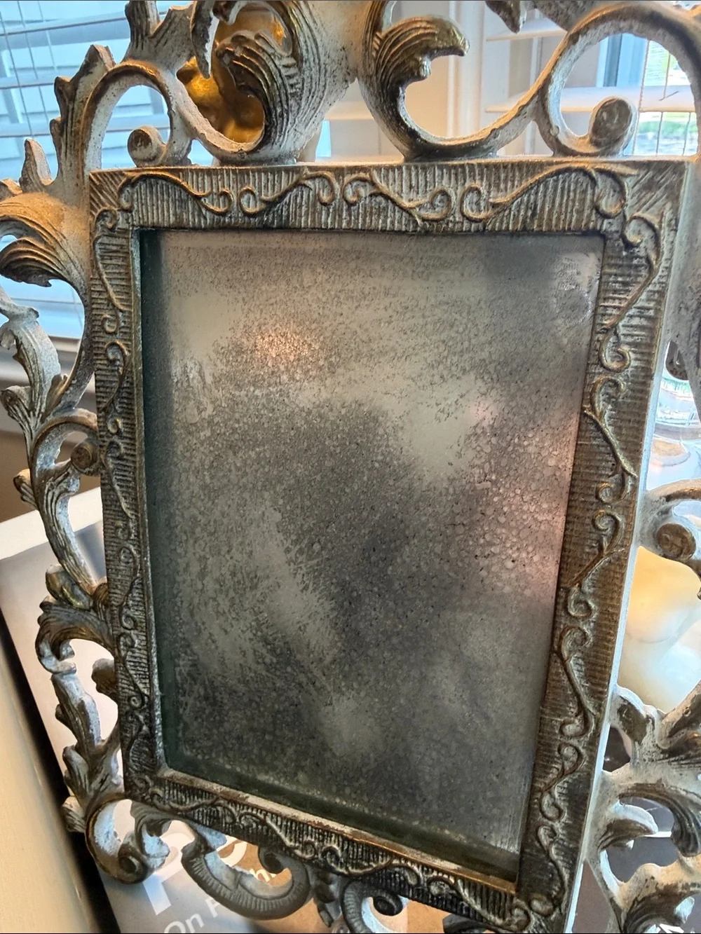 Vintage Ornate Scrollwork Picture Frame -with distressed mirror